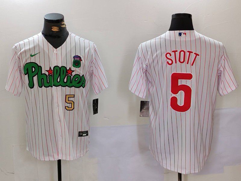 Men Philadelphia Phillies #5 Stott White stripe Second generation Joint Name 2024 Nike MLB Jersey style 2